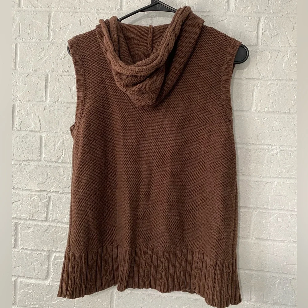 Dressbarn Y2K Brown Cable Knit Hooded Cotton Sweater Vest - Picture 10 of 12
